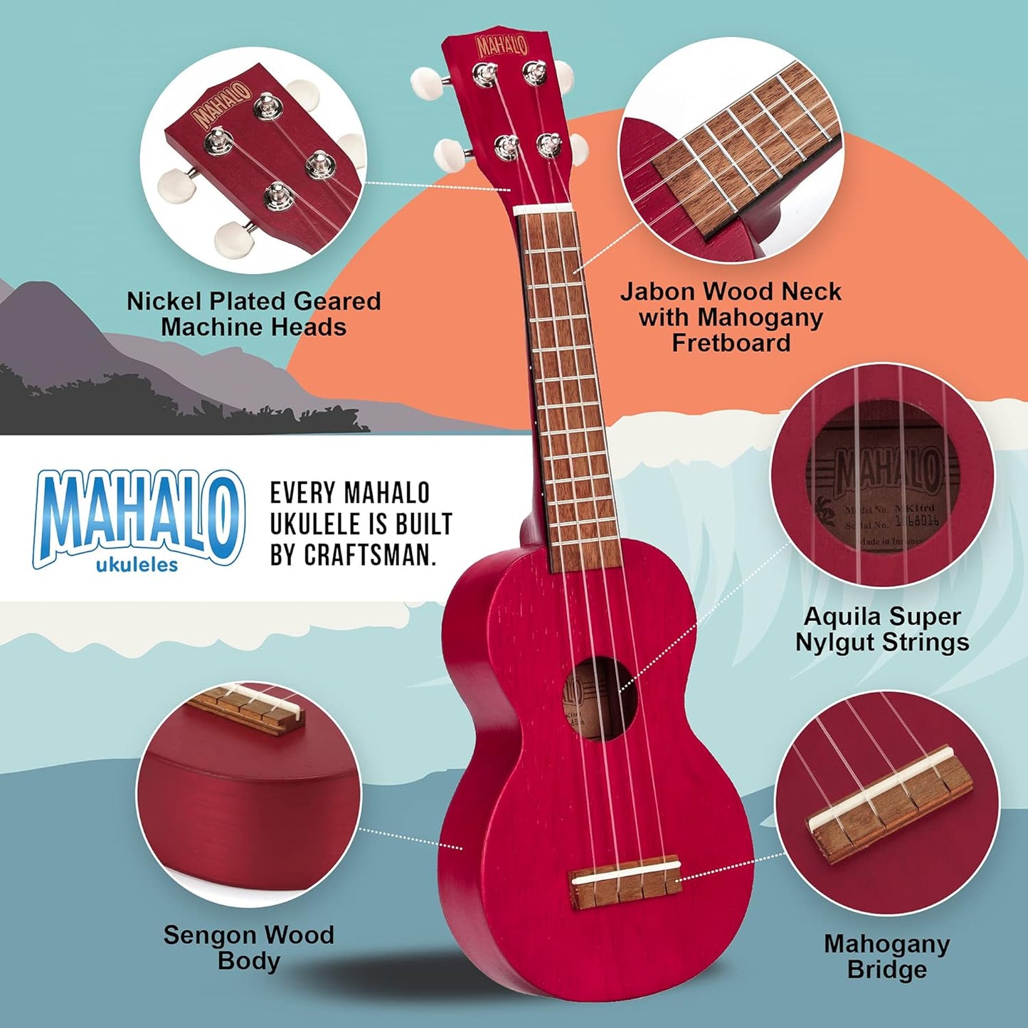 Mahalo Ukulele Transparent Red