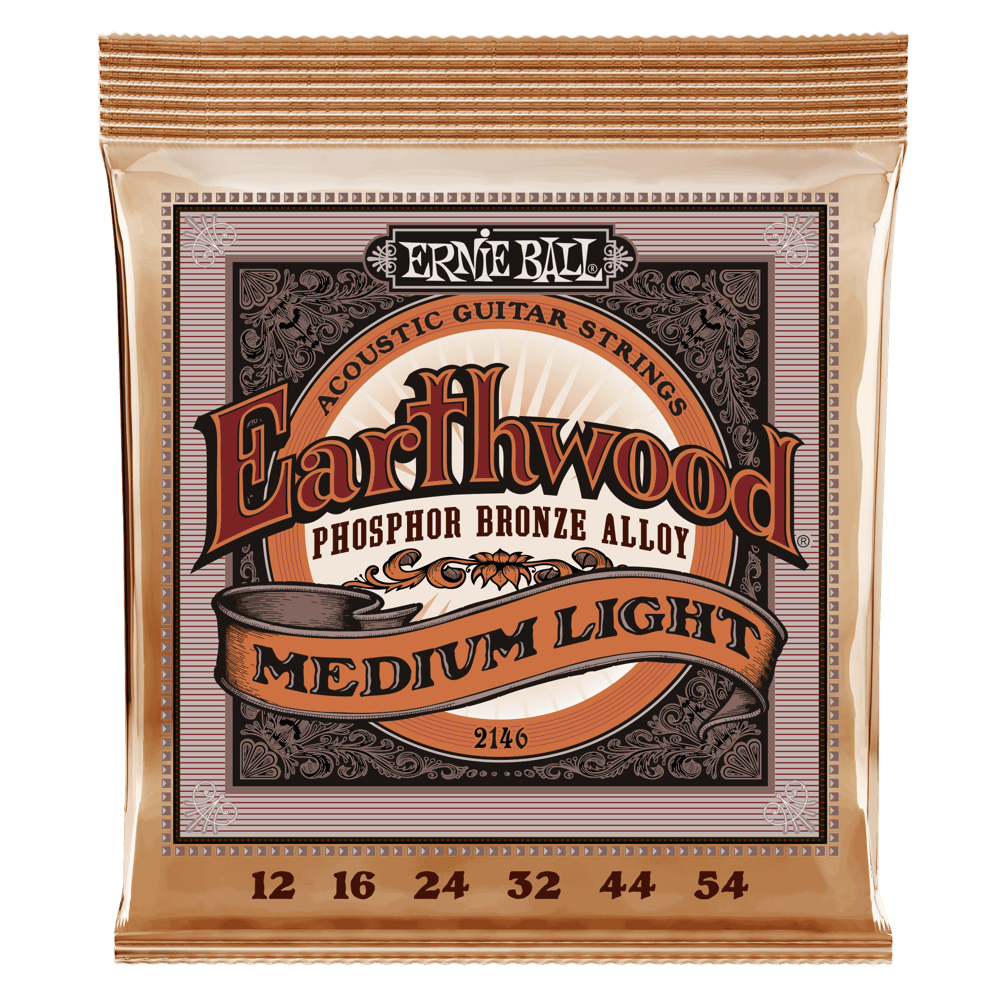 Ernie Ball Medium Light Earthwood Phosphor Bronze Acoustic Guitar Strings 12-54