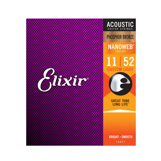 Elixir Acoustic Guitar Strings Nanoweb Phospher Bronze Custom Light 11-52