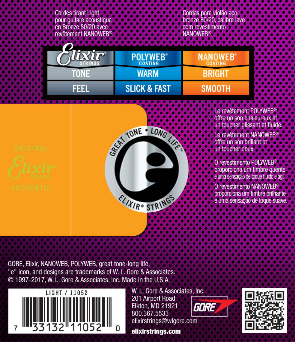 Elixir Acoustic Guitar Strings Nanoweb Coating - Light 12-53