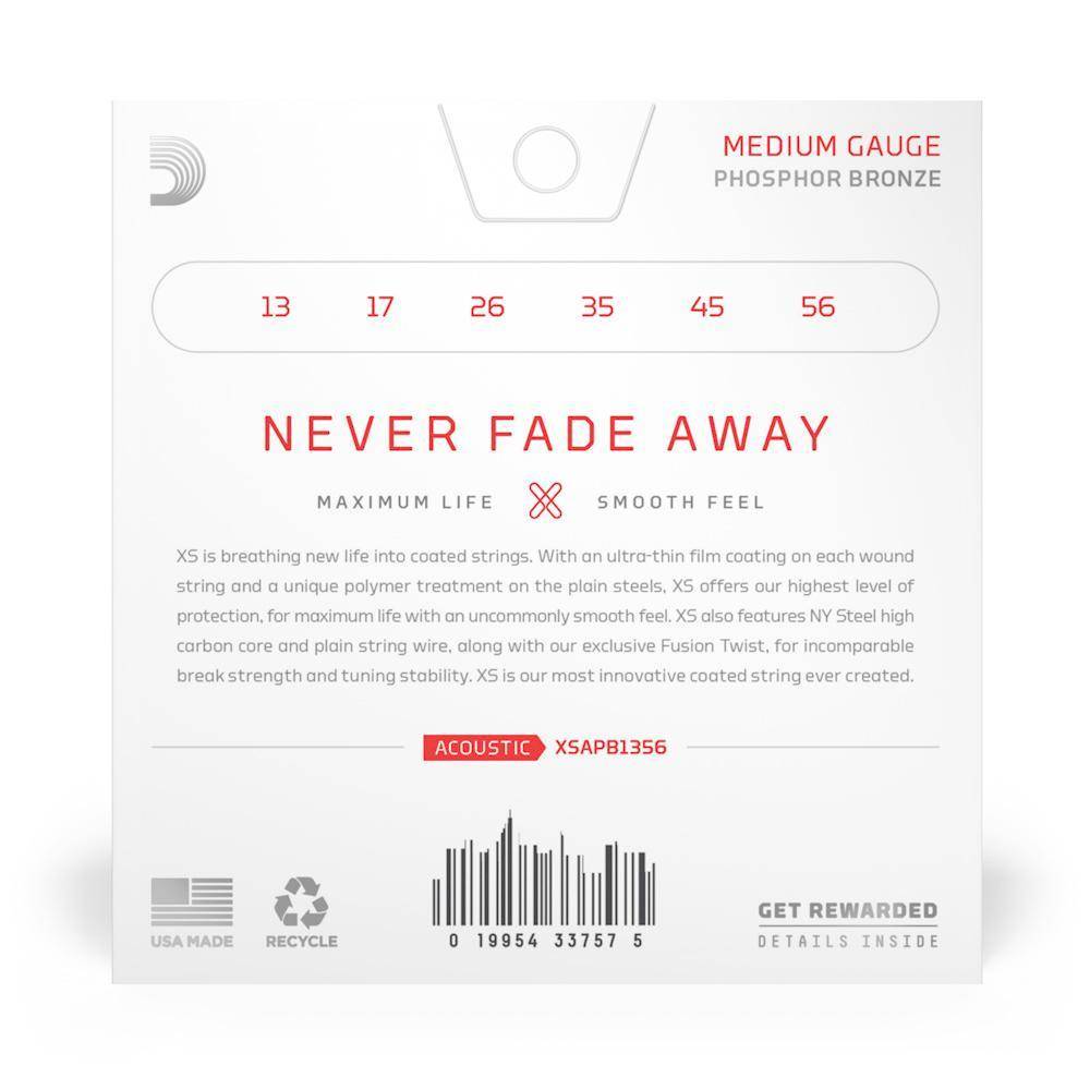 D'Addario XS Acoustic Guitar Strings Phosphor Bronze Medium 13-56