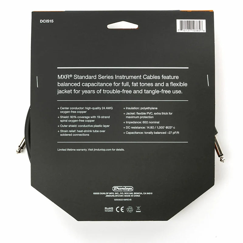 Dunlop DCIS15 MXR Standard Instrument Cable 15’ Straight to Straight
