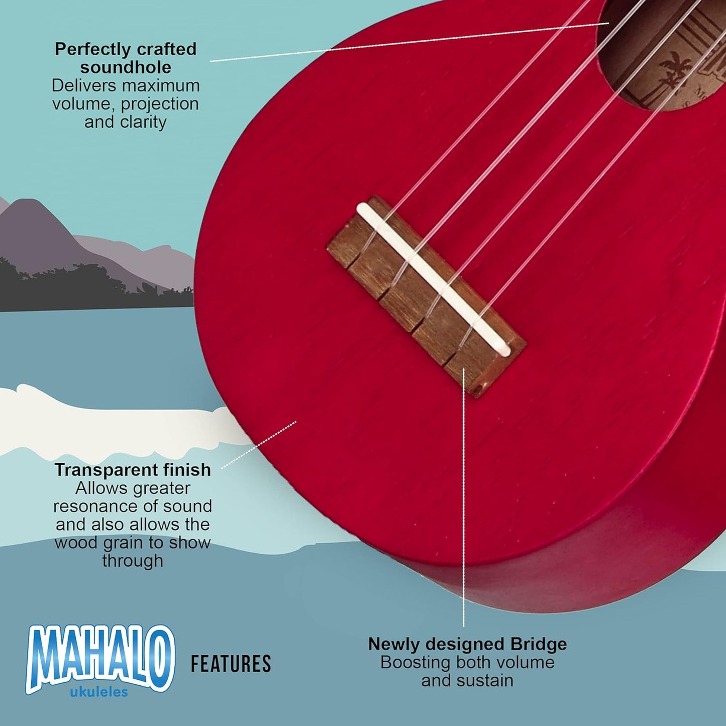 Mahalo Ukulele Transparent Red