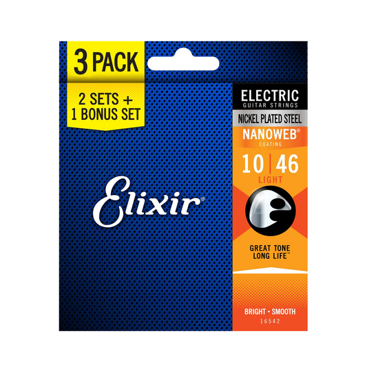 Elixir Acoustic Guitar Strings Nanoweb Coated - Light  10-46 (3-Pack)