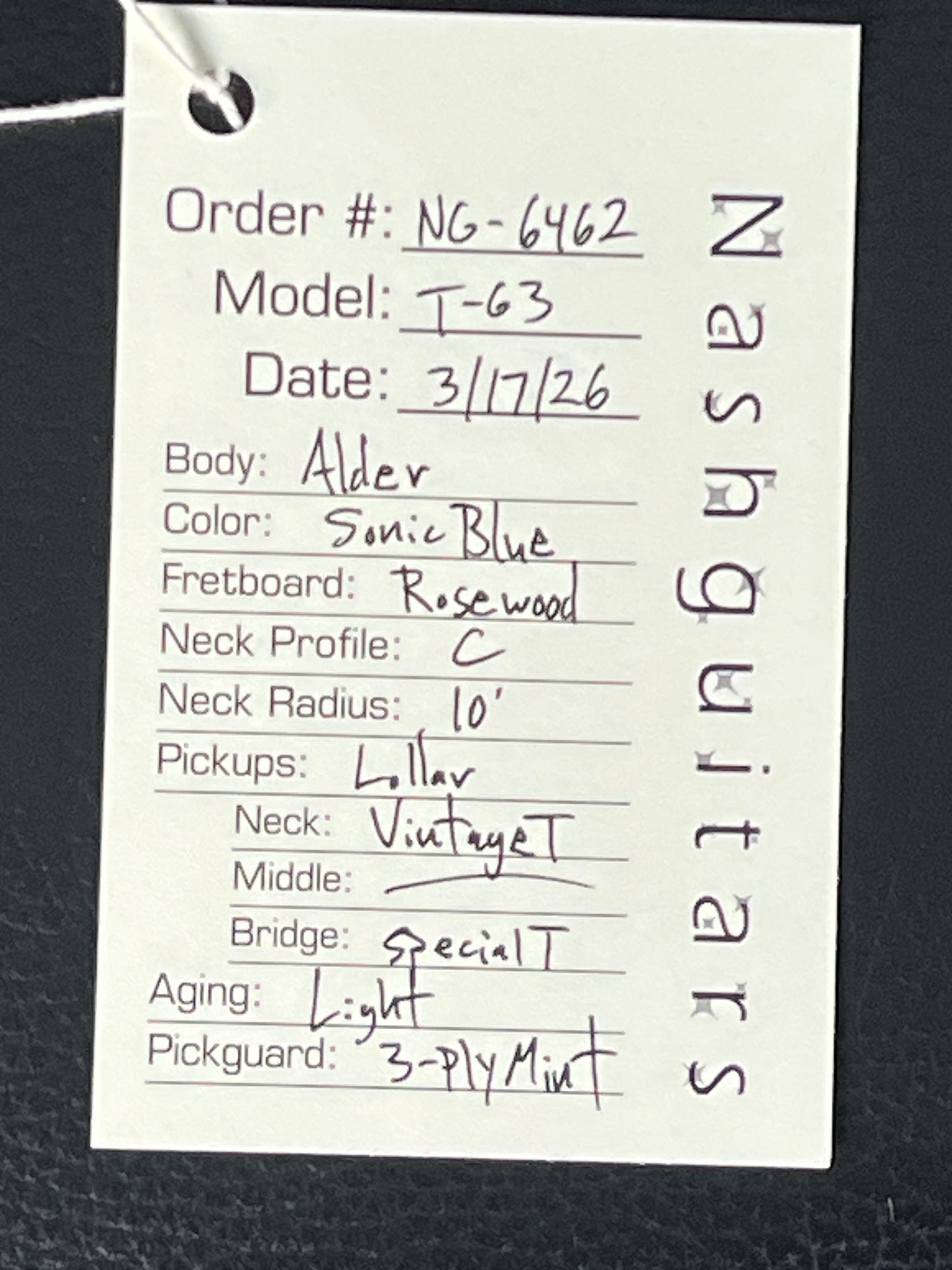 Nash Telecaster T-63 Sonic Blue #6462