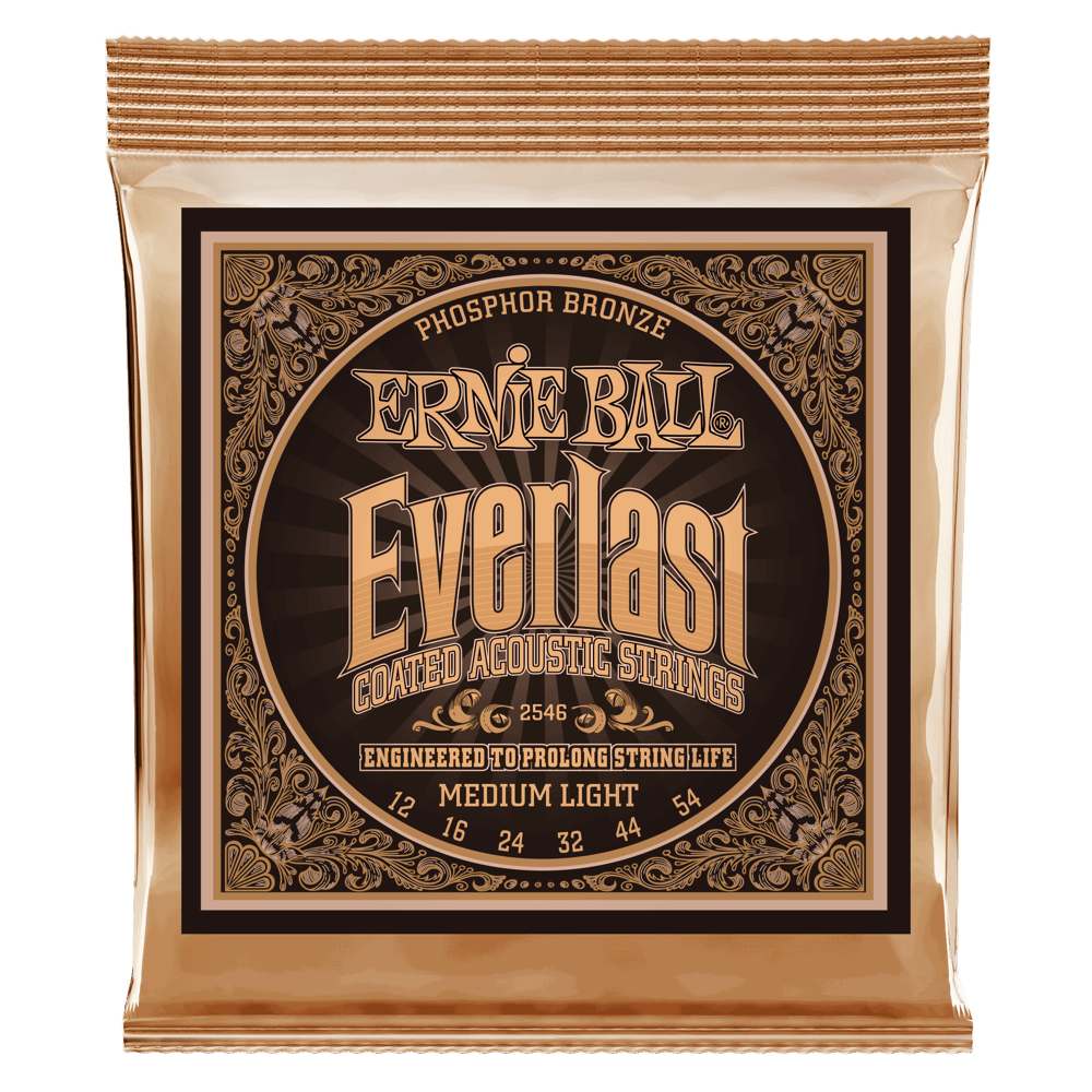 Ernie Ball Medium Light Everlast Coated Phosphor Bronze Acoustic Guitar Strings 12-54