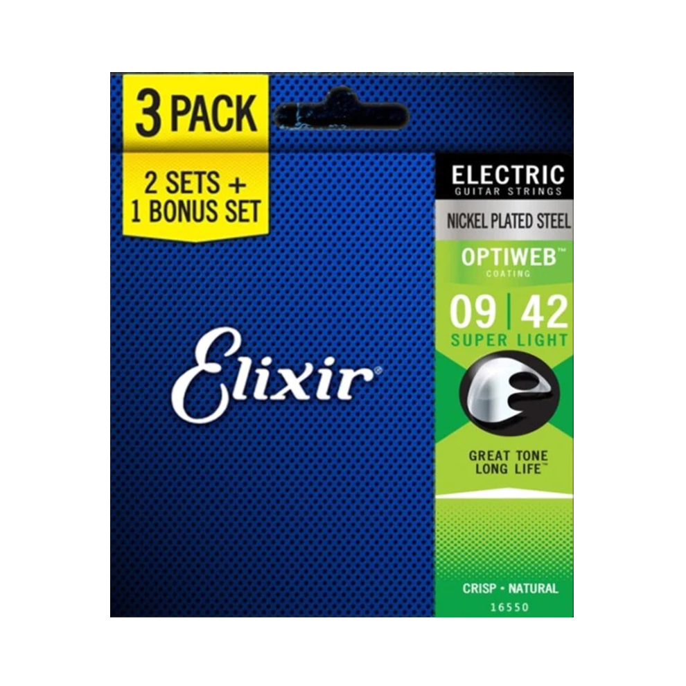 Elixir Electric Guitar Strings Optiweb Nickel-Plated Steel - Super Light 9-42 (3-Pack)