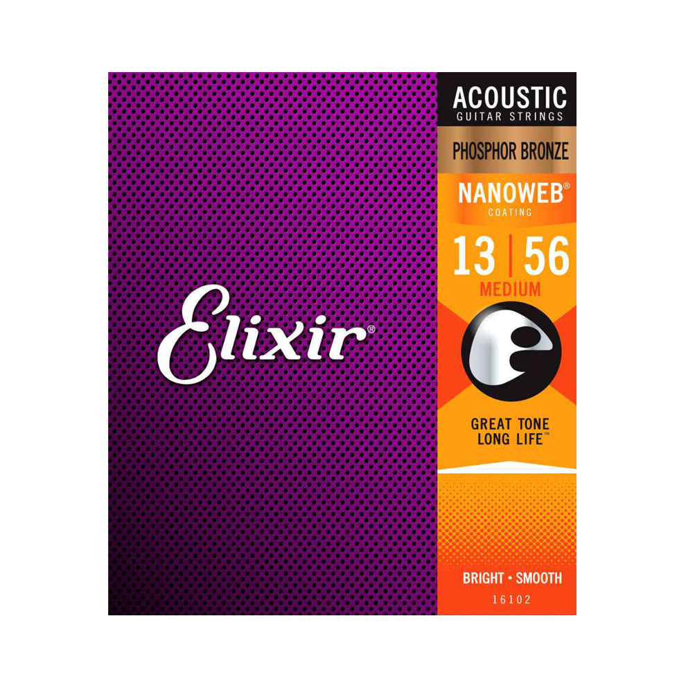 Elixir Acoustic Guitar Strings Nanoweb Phosphor Bronze Medium 13-56